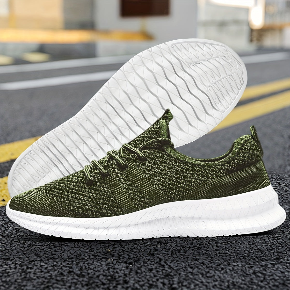 Men's Casual Solid Color Breathable Mesh Shoes - Anti-Skid Lace-Up Walking Sneakers